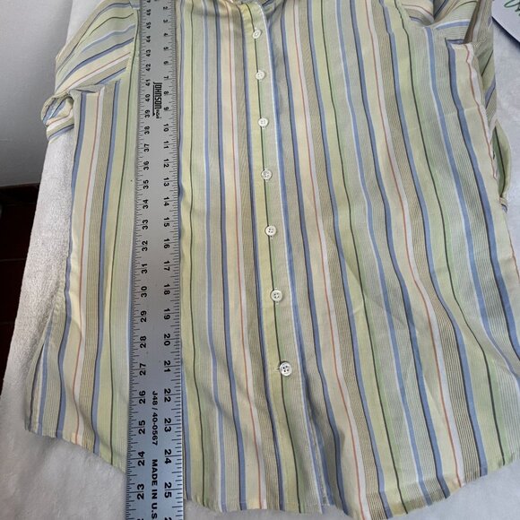 Faconnable Womens Striped Button-Down Shirt Small Long Sleeve 100% Cotton Yellow - Picture 7 of 8